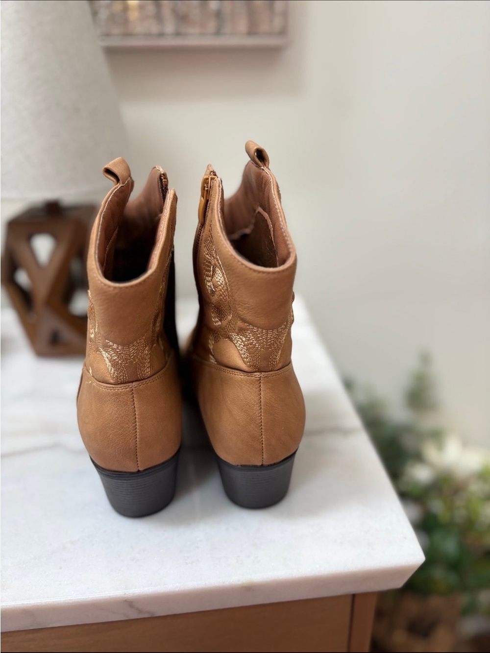 Western Ankle Boots in Tan - Stylish Women's Cowgirl Booties - Picture 3 of 3